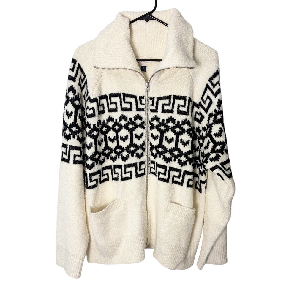 Universal Thread XL NWT Cream/Black Fleece Full Zip Folding Collar Cozy Cabin